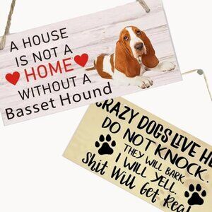 "A House Is Not A Home Without A Basset Hound" & "Do Not Knock" Rustic Sign Set